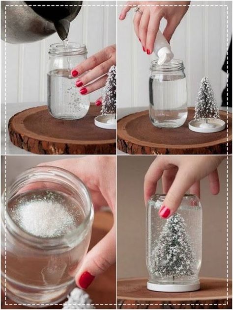 enfeite-de-natal-facil-de-fazer-globo-de-neve Christmas Snow Globes Diy, Pinterest Christmas Crafts, Juleverksted For Barn, Classy Christmas Decor, Globe Diy, Diy Jul, Deco Table Noel, Diy Snow Globe, Classy Christmas