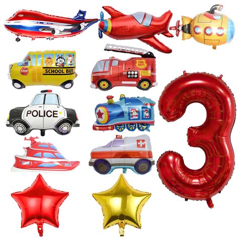 PRICES MAY VARY. Title: 12pcs Transportation Balloons, Truck Plane School Bus Fire Truck Police Car Ship Ambulance Submarine Foil Balloon, Transportation 3rd Birthday Vehicles Theme Party Supplies Decorations (3rd). Product Type: Categories > Party Supplies > Decorations > Balloons Transportation Second Birthday Party, Trains Planes And Automobiles Birthday, Vehicle Themed 2nd Birthday Party, 2nd Birthday Transportation Theme, Transportation Party Decorations, Vehicle Birthday Theme, Transportation 2nd Birthday Party, School Bus Theme Birthday Party, Transportation Party Ideas