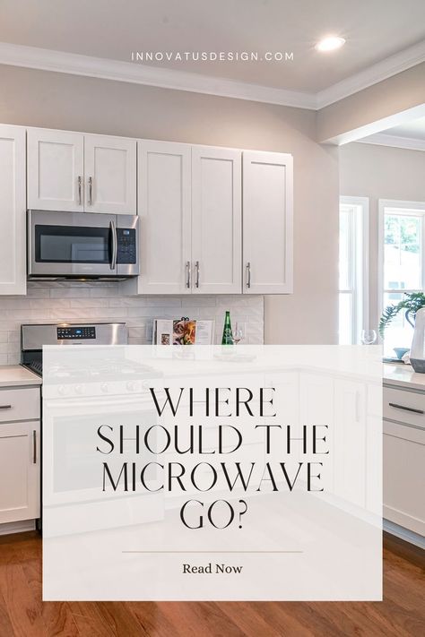 Learn about the perfect locations for the microwave in a kitchen with this comprehensive guide on Where Should the Microwave Go? Top kitchen design tips from a professional interior designer. #kitchendesign #kitchenappliances #kitchendecor #kitcheninspo #kitcheninspiration #kitchengoals #microwave #kitchenplanning #kitchendesigner #interiordesignideas #interiordesigninspo Kitchen Cabinet Microwave Storage, Drop Down Microwave Cabinet, Place For Microwave In Kitchen, Microwave Farmhouse Kitchen, Kitchen Sink And Oven On Same Wall, Kitchen Oven Microwave Combo, Remove Over Range Microwave, Kitchen With Microwave Drawer, Microwave Ideas In Small Kitchen