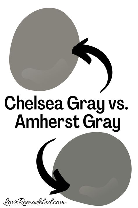 Benjamin Moore Chelsea Gray vs. Amherst Gray Gauntlet Gray Sherwin Williams, Warm Gray Paint Color, Kendall Charcoal Benjamin Moore, Dark Gray Paint, Brown Grey Paint, Benjamin Moore Chelsea Gray, Popular Neutral Paint Colors, Popular Grey Paint Colors, Dark Gray Paint Colors