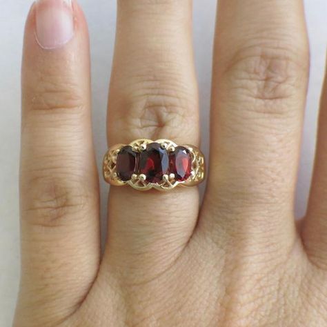 Rings | 3 Hammered Hoop Earrings, Art Deco Diamond Rings, Etsy Gold Ring, Ruby Jewelry, Gold Filigree, Fantasy Jewelry, Garnet Gemstone, Yellow Gold Ring, Jewelry Inspo