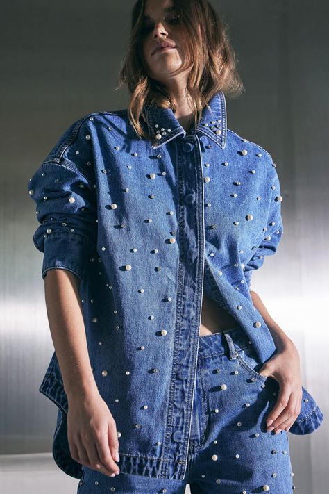 Embellished Denim Shirt, Denim Clothes, Embellished Denim, Women Denim Jeans, Denim Outfit, Denim Shirt, Denim Women, Oversized Fits, Denim Jeans