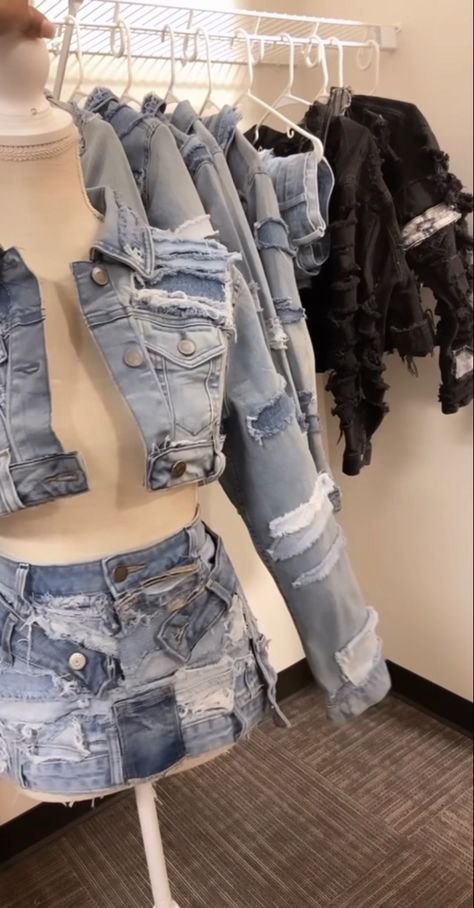 Custom Skirt Outfits, Denim Diy Clothes Ideas, Custom Skirt Denim, Demin Outfits Black Women, Custom Denim Skirt Outfit, Custom Outfits Black Women, Denim Tears Outfit Black Women, Custom Denim Outfit, Custom Jean Skirt