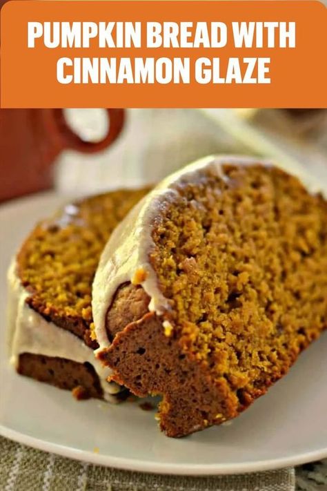 Pumpkin Bread With Cinnamon Glaze, Pumpkin Bread Recipe With Icing, Pumpkin Spice Cinnamon Bread, Glaze For Pumpkin Muffins, Iced Pumpkin Bread, Pumpkin Bread Glaze Recipe, Pumpkin Bread Icing Recipe, Pumpkin Bread With Glaze, Pumpkin Spice Loaf Recipe