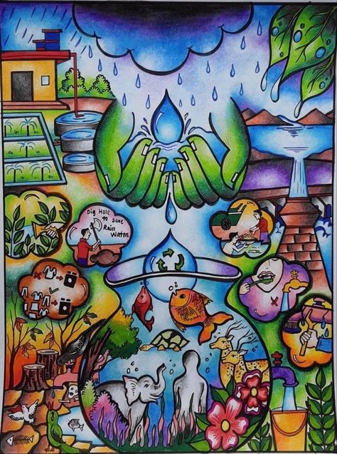 Poster On Water Conservation, Earth Art Drawing, Save Water Drawing, Save Earth Drawing, Save Water Poster Drawing, Carcase Iphone, Save Water Poster, Earth Day Drawing, Art Competition Ideas