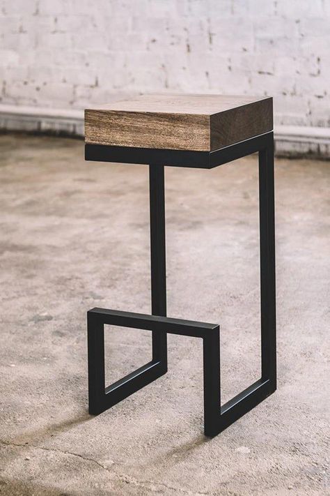 Wooden Bar Chair, Bar Chairs Design, Bar Chairs Kitchen, Geometric Chair, Oak Bar, Welded Furniture, Kursi Bar, Chair Wooden, Chair Design Modern