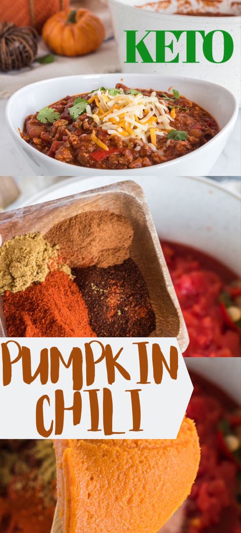 Easy, low carb, keto pumpkin chili for fall! #ketochili #ketochilirecipe #pumpkin Pumpkin Low Carb, Low Carb Chili Recipe, Pumpkin Chili Recipe, Keto Chili, Low Carb Chili, Vegan Keto Recipes, Pumpkin Chili, Keto Pumpkin, Low Carb Soup