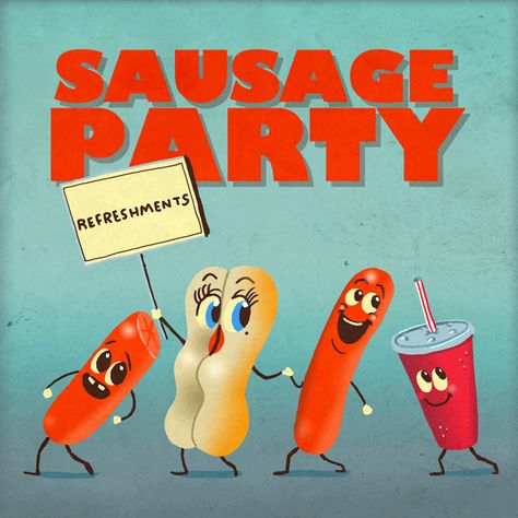 Sausage Party Movie, Party Quotes Funny, Vienna Sausage, Maid Services, Catwoman Comic, Sausage Party, Party Cartoon, Epic Movie, Movie Themes