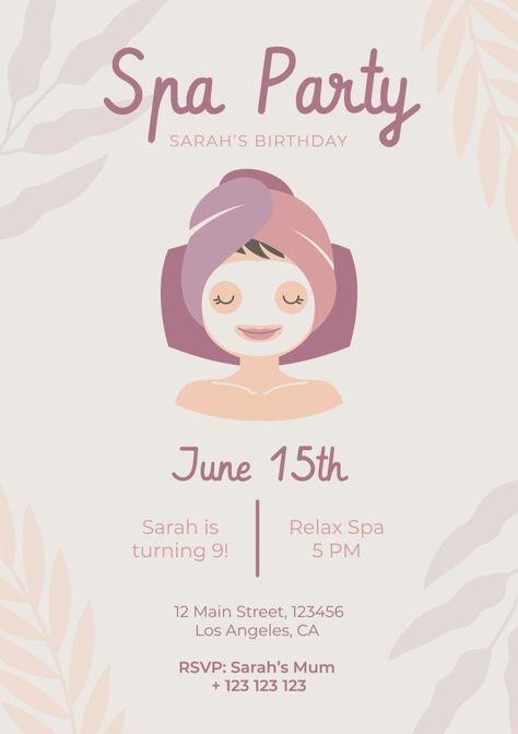 Spa Party Invitations Free Printable, Spa Invitations Ideas, Spa Party Invite, Spa Birthday Invitations, Spa Birthday Party Invitations, Spa Party Invitations, Birthday Party Invitations Free, Kids Spa Party, Spa Girl