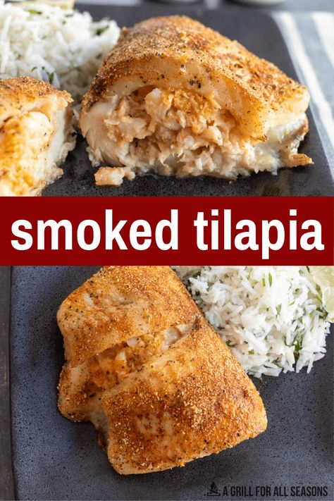 Tilapia On Smoker, Talipia Recipes Smoked, Smoked Tilapia Recipes, Smoked Seafood Recipes, Smoked Tilapia, Tilapia Seasoning, Smokehouse Ideas, Smoked Seafood, Smoked Shrimp