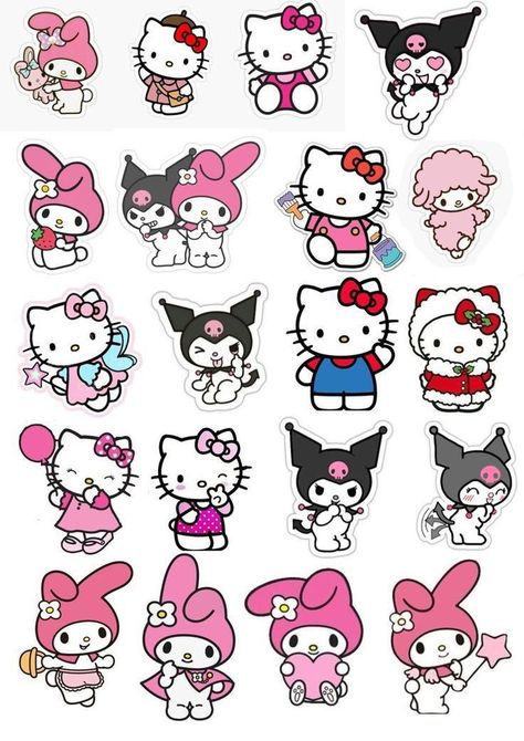 Cute Cute Stickers, Hello Kitty Printables Stickers, Cute Stickers Hello Kitty, My Melody Stickers Printable, Pink Aesthetic Stickers Printable, Cute Sticker Ideas To Draw, Hello Kitty Stickers Printable, Stickers To Print Out, Sticker Png Aesthetic