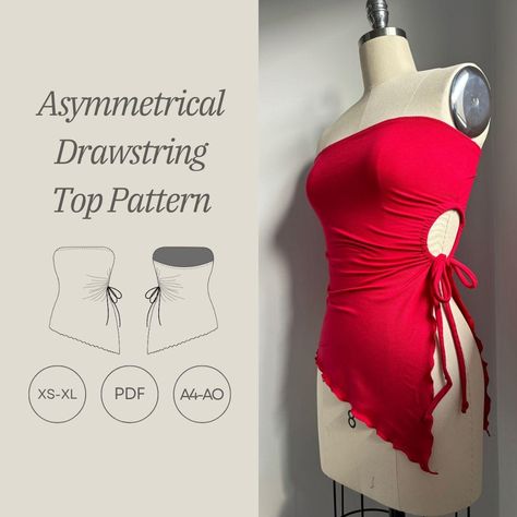 Asymmetrical Drawstring Top PDF Pattern XS to XL - Etsy Tube Top Sewing Pattern, Drawstring Top Pattern, Strapless Top Pattern, Asymmetrical Top Pattern, Tube Top Pattern, Top Sewing, Drawstring Top, Top Sewing Pattern, Diy Sewing Clothes