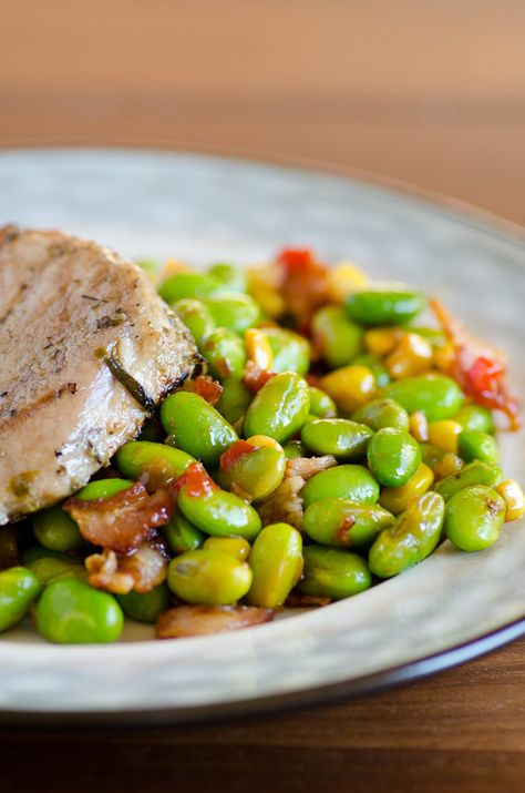 Bacon Edamame Succotash Edamame Succotash, Succotash Recipe, Taco Side Dishes, Bacon Corn, Edamame Salad, Nice Recipes, Fun Recipes, Dinner Sides, Recipe Board