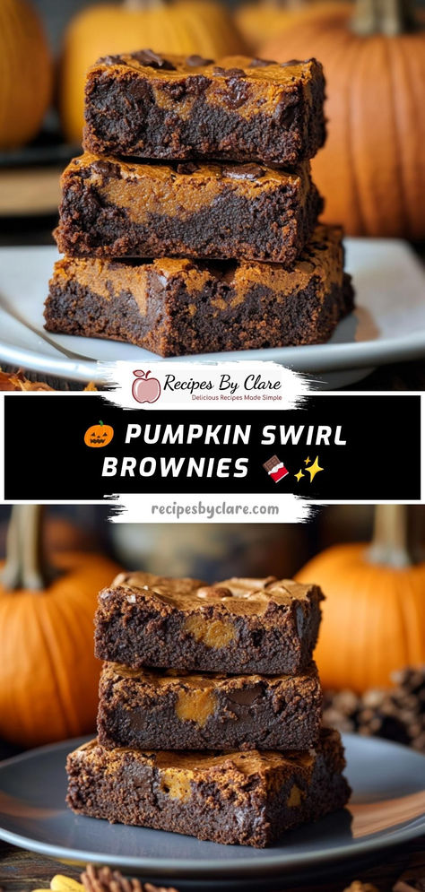 Indulge in chewy, chocolatey brownies swirled with a creamy pumpkin layer, the perfect autumn dessert.

Ingredients:

½ cup unsalted butter
1 cup granulated sugar
⅓ cup cocoa powder
½ cup all-purpose flour
½ cup pumpkin puree
1 tsp vanilla extract

Rich chocolate brownies meet a spiced pumpkin swirl for the ultimate fall treat, with every bite bursting with seasonal flavors! Pumpkin Brownie Bars, Pumpkin Truffle Dessert, Chocolate Pumpkin Bars, Pumpkin Chocolate Brownies, Chocolate Pumpkin Brownies, Pumpkin Chocolate Desserts, Pumpkin Brownies Recipe, Pumpkin Chocolate Recipes, 1 Cup Pumpkin Recipes