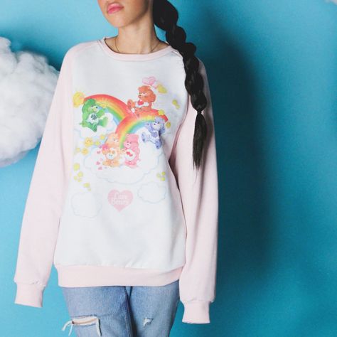 Cakeworthy Care Bears Retro Raglan Unisex Pullover Clouds And Rainbows, Tenderheart Bear, Good Luck Bear, Nostalgic Fashion, Grumpy Bear, Bear Sitting, Raglan Sweater, Bear Hoodie, Christmas Hoodies