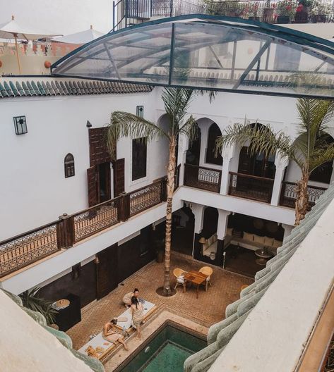 Riad Morocco, Morocco House, Moroccan Villa, Relax Vacation, Moroccan Houses, Moroccan Riad, Tuscan Style Homes, Courtyard Pool, Courtyard Design