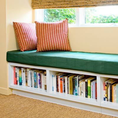 DIY Book Storage Ideas Window Seat With Bookshelves, Low Bookshelves, Window Seat Kitchen, Window Seat Design, Window Seat Storage, Window Benches, This Old House, Home Library, Book Shelf