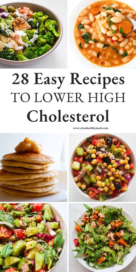 28 Easy Recipes to Lower Cholesterol - Clean Healthy Meals Low Cholesterol Recipes Dinner, Recipes To Lower Cholesterol, Low Cholesterol Meal Plan, Lower High Cholesterol, Cholesterol Friendly Recipes, Low Cholesterol Diet Plan, Cholesterol Meals, Salade Healthy, Foods To Reduce Cholesterol