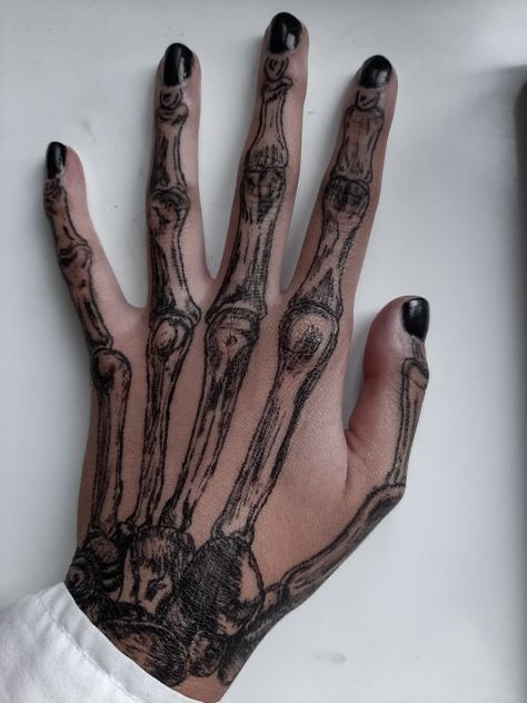 Skeleton Hand Tattoos On Hand, Tattoos Skeleton Hand, Hand Tattoos Skeleton, Hand Tattoo Drawing, Goth Hand Tattoos, Hand Skeleton Tattoo, Tattoo Skeleton Hand, Skeleton Tattoo Hand, Hand Drawing Tattoo