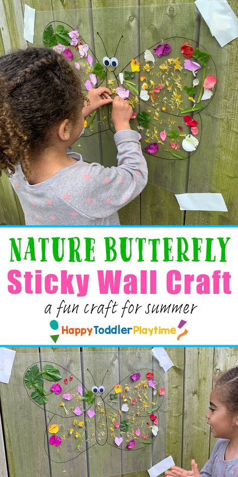 Easy Nature Butterfly Sticky Wall Craft - HAPPY TODDLER PLAYTIME Butterfly Lessons, Insects Preschool, Butterflies Activities, Nature Butterfly, Sticky Wall, Insect Activities, Butterfly Craft, Insect Crafts, Insects Theme