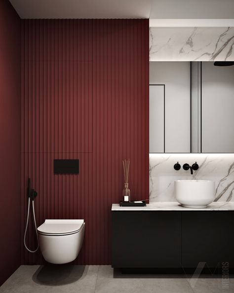 Toilet Design Modern, Bathroom Interior Design Modern, Modern Small Bathrooms, Luxury Master Bathrooms, Restroom Design, Washroom Design, Bathroom Red, Toilet Design, Modern Bathroom Design