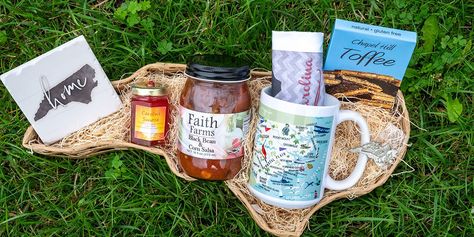 Looking for a North Carolina gift? This list is full of locally owned North Carolina businesses that ship for the holidays or any special occasion! North Carolina Gift Basket Ideas, Black Bean Corn Salsa, North Carolina Gifts, Themed Gift Baskets, Western North Carolina, Tea Companies, Coffee Company, Candle Companies, Chapel Hill