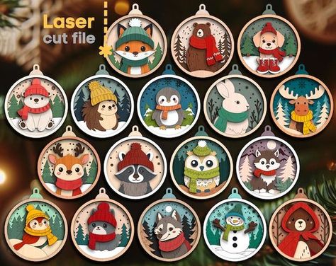 Laser cut files templates Christmas Laser Projects, Christmas Laser Cut Ideas, Winter Forest Animals, Laser Cut Wood Jewelry, Laser Christmas, Christmas Tree Toys, Laser Cut Christmas, Holiday Cross Stitch Patterns, Diy Laser Cut