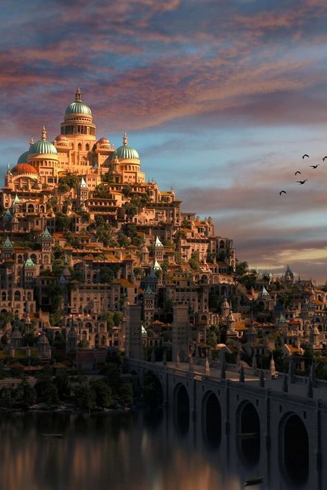 Castile Décor Steampunk, Ville Cyberpunk, Coastal Lighting, Harbor City, My Fantasy World, Fantasy City, Fantasy Castle, Design Landscape, Fantasy Story