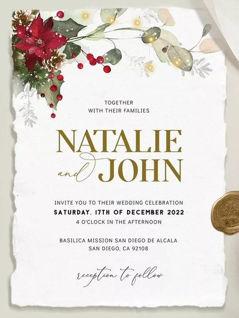 Christmas Wedding Invites Invitation Ideas, Wedding Invitations December, Christmas Themed Invitations, Wedding Invitations Christmas Theme, Traditional Christmas Wedding, Christmas Themed Wedding Invitations, Christmas Wedding Save The Date, December Wedding Invitations, Christmas Wedding Invites