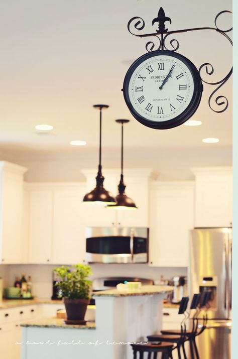 Station Double Sided Clock.  Would be great to hang over the laundry room door in the kitchen. Wall Decor With Clock, Kitchen Wall Decor Ideas, Laundry Room Doors, Kitchen Clocks, Kitchen Wall Clocks, Amazing Kitchen, Wall Decor Ideas, Large Wall Clock, Clock Decor