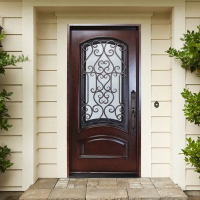 Single Entry Doors Front Entrances, Single Front Doors With Glass Panels, Black Door Exterior, Fiberglass Front Entry Doors, Spanish Doors, Security Storm Doors, Door Stand, Wrought Iron Entry Doors, Single Entry Doors