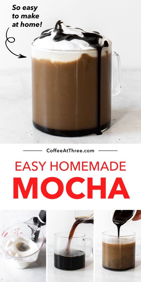 Cafe Mocha Recipe, Easy Whipped Cream, Chocolate Coffee Recipes, Mocha Coffee Recipe, Mocha Latte Recipe, Chocolate Syrup Recipes, Coffee Machine Nespresso, Homemade Mocha, Coffee Recipes Hot