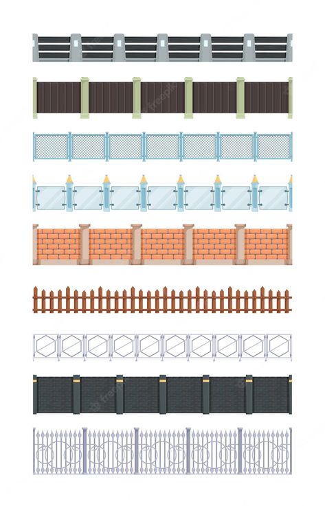 Premium Vector | Fences seamless. traditional wooden brick metal and wooden fence wall for village vector outdoor farm elements. wooden brick wall, fence seamless texture illustration Brick Wall Fence, Village Vector, Texture Illustration, Wall Fence, Fence Wall, Wooden Fence, Seamless Textures, Drawing Techniques, Brick Wall