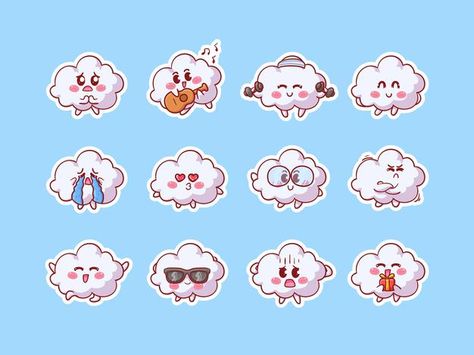 Cloud Character Illustration, Cloud Character Design, Cloud Creature, Cloud Character, Clouds Illustration, Bright Illustration, Happy Expression, Cute Clouds, Kawaii Cloud