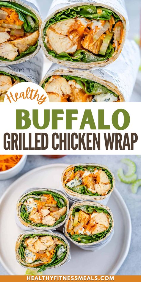 Ditch those buffalo chicken wings and make this Healthy Buffalo Grilled Chicken Wrap instead for a simple filling meal option without all the added calories. This grilled chicken wrap makes for a quick lunch or dinner or a fun appetizer option. This easy, delicious, and simple buffalo chicken wrap recipe will be your go-to quick lunch or light dinner recipe that you would want to add to your weekly menu. The combination of tangy and spicy flavors of this wrap will make your palates happy! Buffalo Chicken Wrap Cheddars Copycat, Low Cal Buffalo Chicken Wrap, Buff Chicken Wrap, Healthy Wrap Recipes Low Calories, Low Carb Buffalo Chicken Wraps, Cold Wrap Ideas, Cold Wraps Recipes, Wrap Fillings Ideas, Grilled Chicken Wrap Recipes