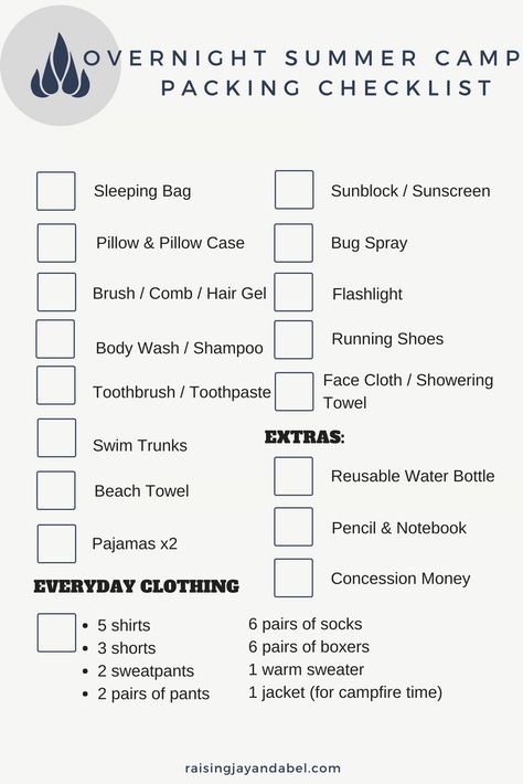 Summer Camp Packing List, Tent Camping Checklist, Camping Trip List, Overnight Summer Camp, Summer Camp Packing, Camp Packing, Camping Checklist Family, Zelt Camping, Camping With Toddlers