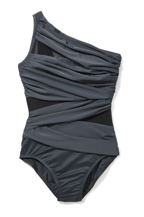 "Suits with fun details at the top keep everyone's eyes on my upper half and away from my curvy hips." —Elaina, 42. Miraclesuit, $154; bloomingdales.com. Grey Swimsuit, Curvy Hips, Night Gown, Tankini, Body Shapes, Bathing Suits, Lingerie, One Piece, How To Wear