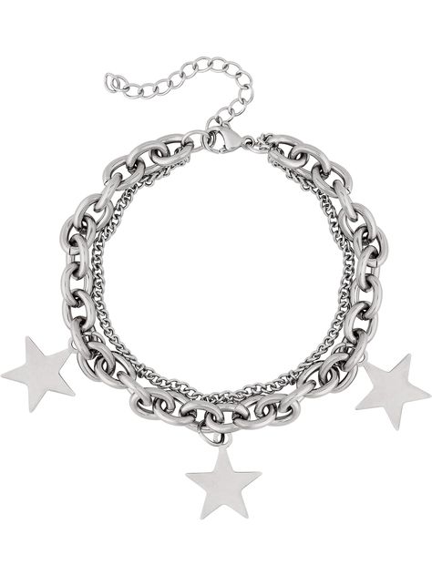 PRICES MAY VARY. Y2K GRUNGE STAR BRACELET: The star symbol is associated with guidance, protection, and enlightenment. It is also a symbol of hope, good luck, and aspirations. The Star Bracelet is a great addition to your collection. MATERIALS: Meticulously crafted from high-quality silver plated stainless steel SIZE: Star Pendant measures 0.59 inches in width, 0.59 inches in length. Chain length is 6.7 inches, extender chain: 2 inches PERFECT GOTHIC Y2K AESTHETIC JEWELRY GIFT FOR WOMEN: Perfect Grunge Silver Jewelry, Yk2 Bracelet, Y2k Grunge Jewelry, Grunge Bracelets, Lunch Pics, Victorious Outfits, Bracelet Grunge, Y2k Bracelets, Grunge Star