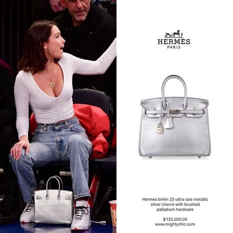 HERMES SELEBRITI on Instagram: “#bellahadid using #hermes birkin 25 ultra rare metallic silver chevre with brushed palladium hardware ——————————————————————————— Rp…” Ariana Grande Fragrance, Fancy Purses, Pop Clothing, Hermes Birkin 25, Bag Outfit, Birkin 25, Hermes Paris, Brand Bags, Birthday Dress