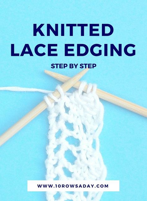 Knitted lace edging step by step | 10 rows a day #knitting #howto #knit #techniques  #knitting_tutorial #stepbystep Lace Knitting Stitches, Baby Cardigan Knitting Pattern Free, Knitting Hacks, Knitted Lace, Baby Cardigan Knitting Pattern, Knit Basket, Crochet Lace Edging, Knit Edge, Lace Knitting Patterns