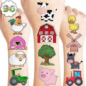 96PCS Farm Barnyard Animal Temporary Tattoos Themed Birthday Party Decorations Supplies Favors Decor Cute Cow Pig Tractor Horse Tattoo Stickers Gifts for Kids Girls Boys School Rewards Prizes Carnival 2nd Farm Birthday, Farm Tattoos, Barnyard Animals Birthday Party, Animal Birthday Party Decorations, Pig Tractor, Farm Birthday Decorations, Party Gifts For Kids, Farm Tattoo, Tattoo School