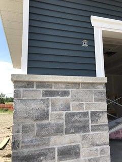 Midnight Surf Vinyl Siding, Pacific Blue Siding, Grey Siding House, Blue Siding House, Vinyl Siding House, Stone Siding Exterior, Siding Colors For Houses, Vinyl Exterior Siding, New House Construction