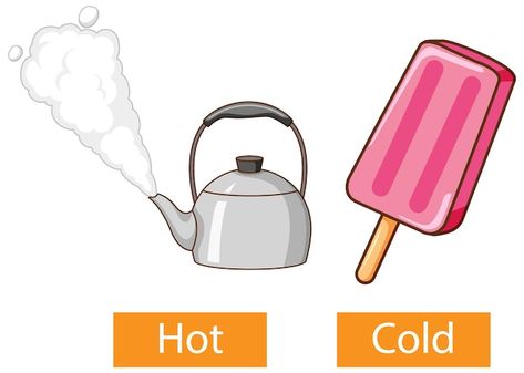 Cold Illustration, Common Adjectives, List Of Adjectives, Adjective Words, English Adjectives, Opposite Words, Kids Worksheets Preschool, Learning English For Kids, Synonyms And Antonyms