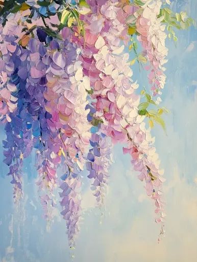 ↑↑�↑ Larger size on website 🔸 A painting of a cluster of pale purple wisteria flowers hanging from a vine against a light blue sky Wisteria Painting, Wisteria Flower, Wisteria Flowers, Light Blue Sky, Flowers Hanging, Purple Wisteria, Sense Of Life, Pale Purple, Wisteria