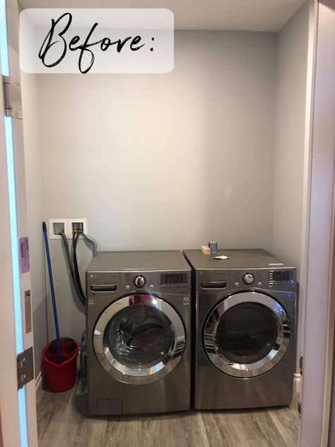 Vinyl "Shiplap" Laundry Room Makeover - The Happy Farmhouse Shiplap Wall Utility Room, Laundry Shiplap Wall, Budget Friendly Laundry Room Makeover, Gray Laundry Room Ideas, Coastal Laundry Room Ideas, Laundry Room Wall Ideas, Laundry Room Shiplap, Shiplap Laundry Room, Shiplack Walls