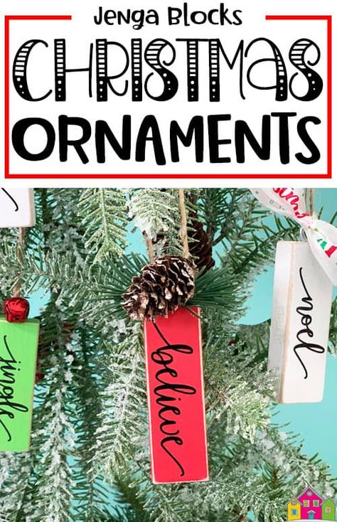 Jenga Christmas Ornaments, Jenga Ornaments, Tile Ornaments, Merry Christmas Tag, Candle Favor, Jenga Blocks, Holiday Favors, Christmas Craft Fair, Wooden Candle Holder