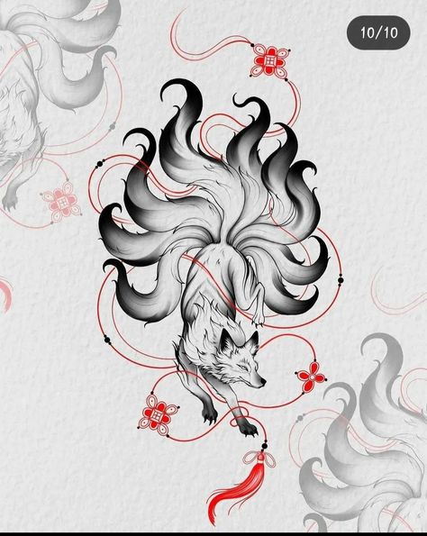 Kitsune Tattoo Ideas, Nine Tail Fox Tattoo, Kitsune Tattoo Design, 9 Tails Fox Tattoo, Nine Tailed Fox Tattoo, Teen Wolf Tattoo, Kitsune Tattoo, Blue Dragon Tattoo, Piercings Bonitos