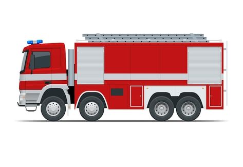 Vector red fire truck, vehicle of emerge... | Premium Vector #Freepik #vector #fire-truck #fire-engine #fire-car #fire-department Funny Photoshop, Fire Engine, Fire Truck, Red Fire, Side View, Vector Photo, Fire Trucks, Design Element, Firefighter