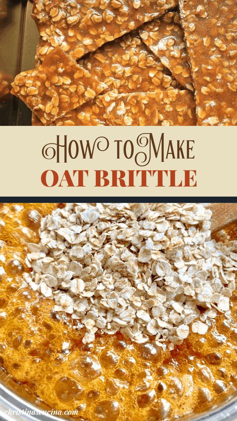 Oat brittle is a fabulous idea for gift giving over the holidays, especially for nut allergy sufferers who can rarely indulge in any kind of brittle! Nut lovers will be happy, too! Corn Flake Brittle, Walnut Brittle Recipes, Coconut Brittle Recipes, Nut Brittle Recipe Simple, Oat Brittle, Almond Brittle Recipes, Coconut Brittle, Nut Brittle Recipe, Cookie Brittle