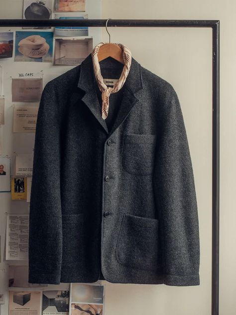 Buck Mason, Fitted Coat, Chore Coat, Men's Outerwear, Tailored Jacket, Gentleman Style, Felted Wool, Charcoal Color, Mens Outerwear